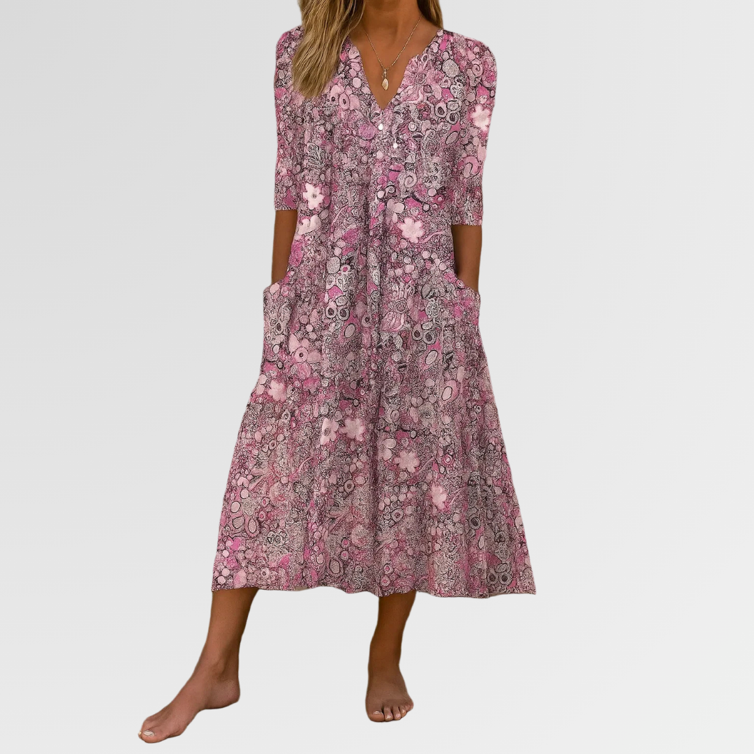 Isabelle™ | Elegant V-Neck Midi Dress